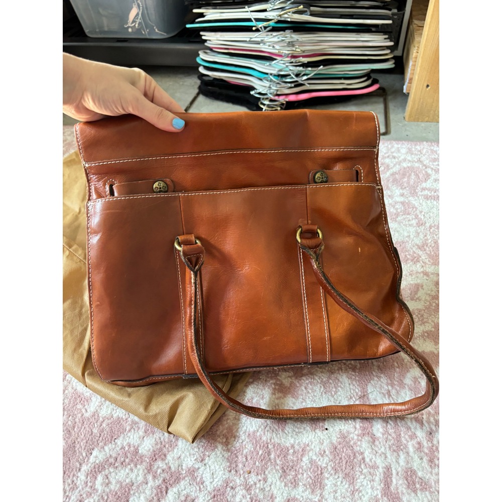 Patricia Nash Tan Leather Satchel Bag Vintage Style Flip Lock Cognac Brown - Picture 6 of 7
